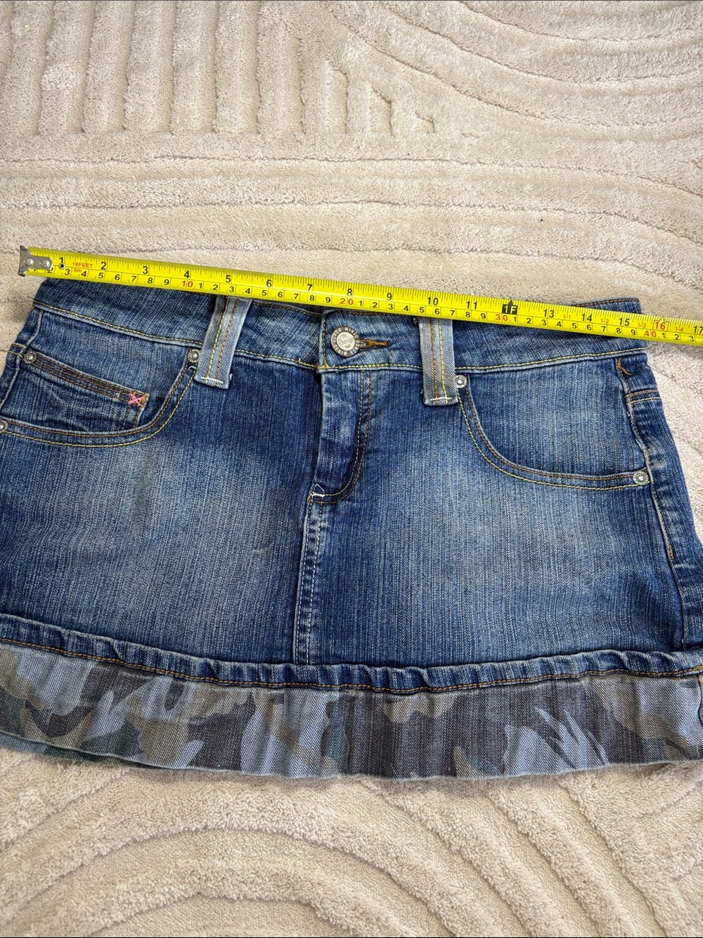 BONGO Y2K Blue Denim Mini Skirt with Camouflage Trim - Picture 10 of 11